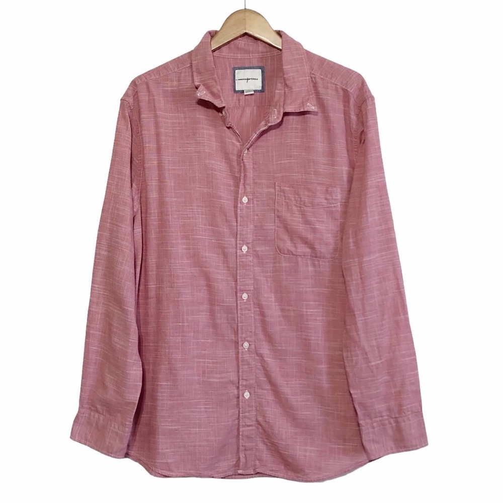 American Eagle Red Oxford Casual Button Down Shirt - Picture 3 of 8